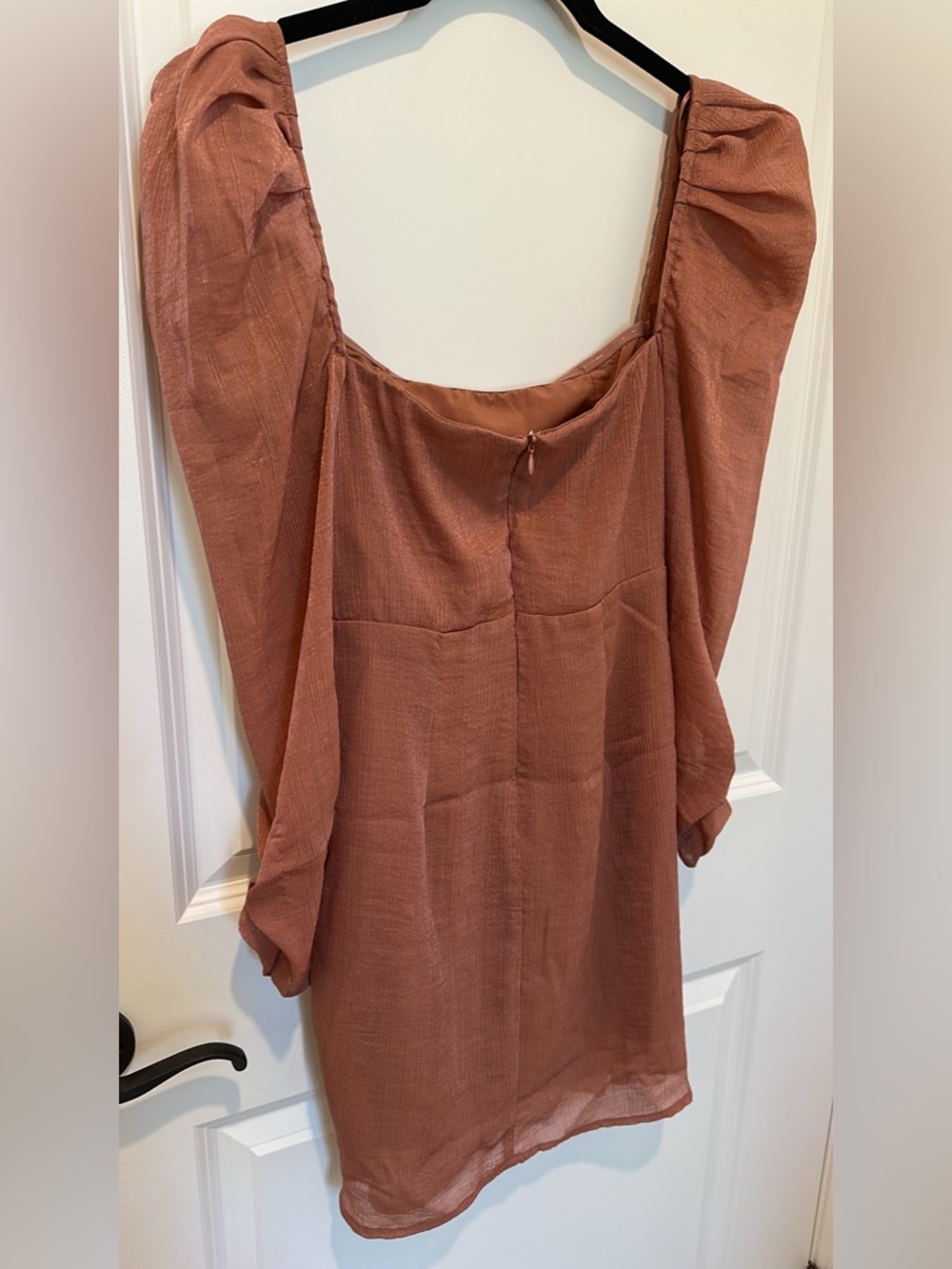ASTR Mauve Shimmer Puff Sleeve Layered Ruffle Mini Dress XS - Picture 4 of 4